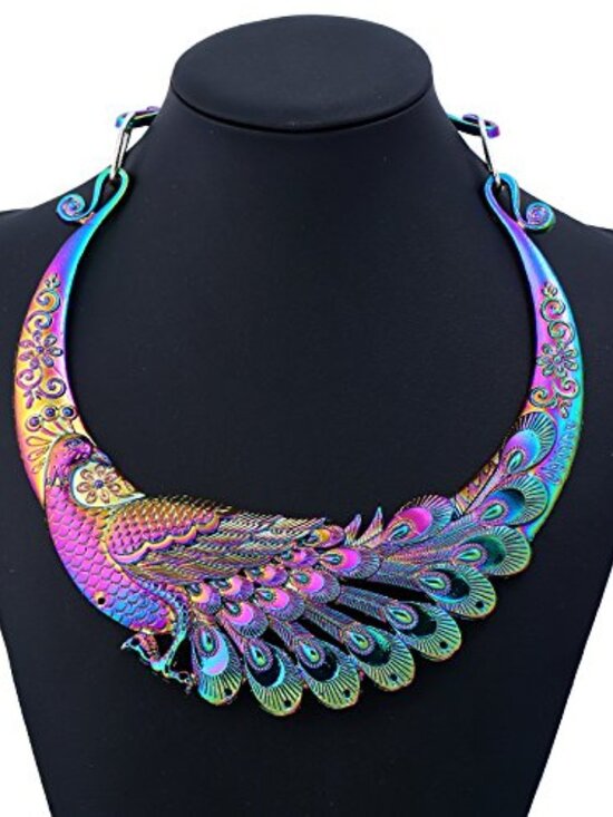 Jewelry - New - Retro Vintage Ethnic Carved Peacock Chunky Bib Collar Choker Necklace